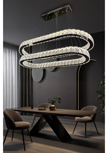 2 Katlı Yemek Masası Üstü Taşlı Modern Avize fiyatları