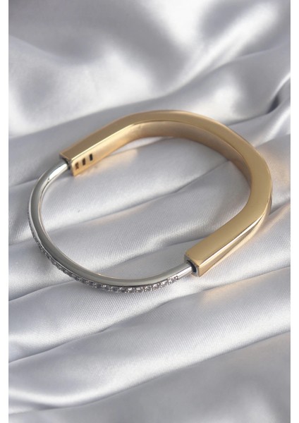 316L Çelik Gold Gümüş Renk Zirkon Taşlı Vıp Seri Kadın Kelepçe