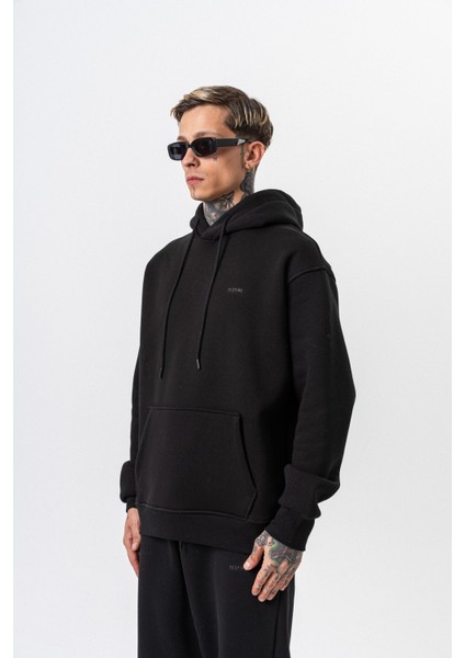 Erkek Respire Yazı Detaylı Kapüşonlu Basic Oversize Hoodie Siyah fiyatları