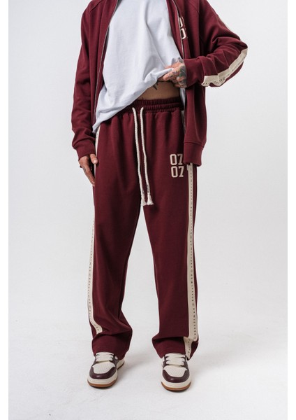 Erkek 7 Şerit Detaylı Kışlık Doubleface Baggy Eşofman Altı Bordo fiyatları