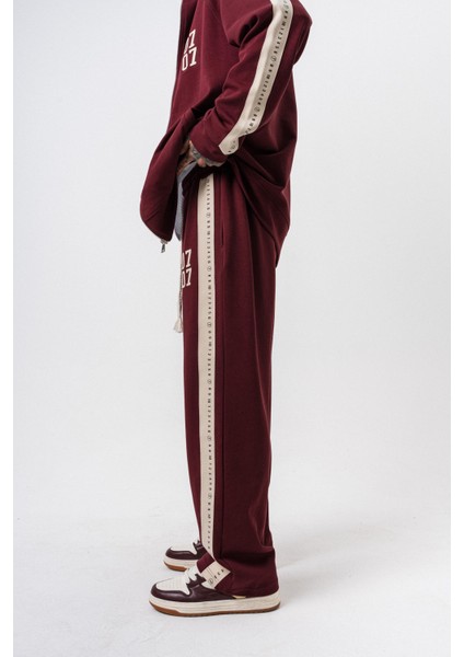 Erkek 7 Şerit Detaylı Kışlık Doubleface Baggy Eşofman Altı Bordo modelleri