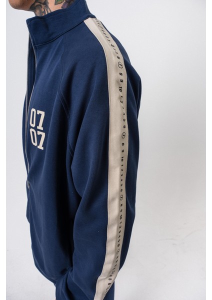 Erkek 7 Şerit Detaylı Dik Yaka Doubleface Zip Oversize Sweatshirt Lacivert fırsatları