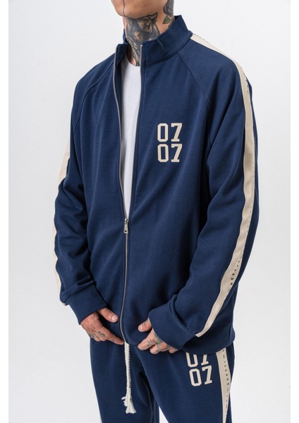 Erkek 7 Şerit Detaylı Dik Yaka Doubleface Zip Oversize Sweatshirt Lacivert indirimleri