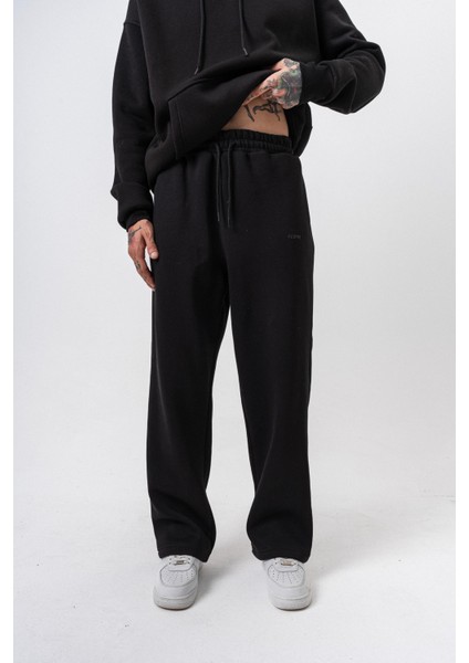 Erkek Respire Yazı Detaylı Basic Baggy Eşofman Altı Siyah