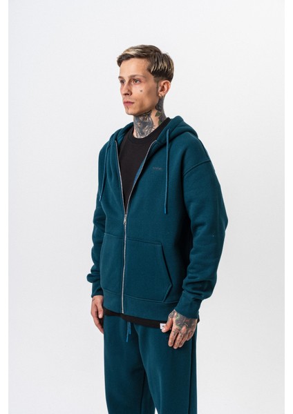 Erkek Respire Yazı Detaylı Kapüşonlu Basic Zip Oversize Hoodie Zümrüt fiyatları