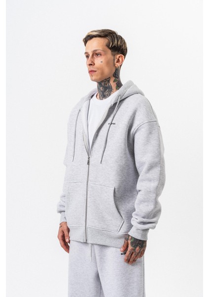 Erkek Respire Yazı Detaylı Kapüşonlu Basic Zip Oversize Hoodie Kar Melanj fiyatları