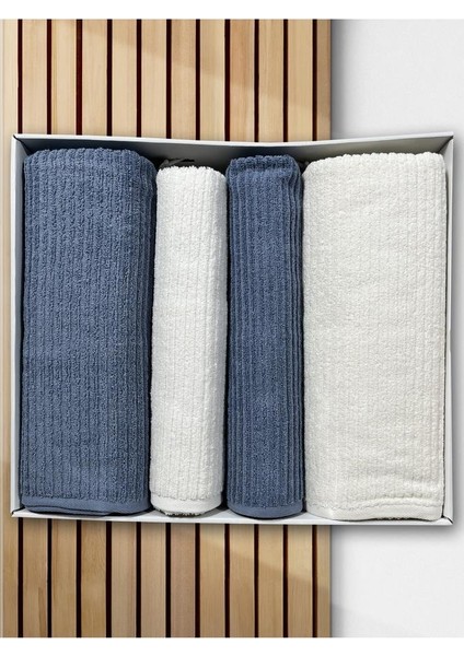 Ekol Hamam Takımı 4 Parça Krem - Mavi