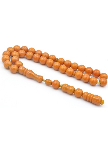 Hakkı Usta Imzalı Şenalp Model Küre Kesim Çubuk Sıkma Kehribar Tesbih 005