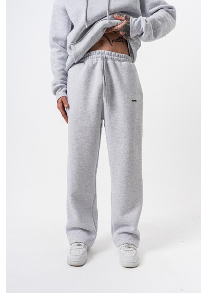 Erkek Respire Yazı Detaylı Basic Baggy Eşofman Altı Kar Melanj