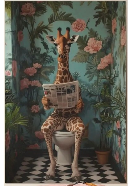Komik Wc Zürafa V1 Ev Duvar Salon Güzellik Salonu Ofis Dükkan Dekarasyon Kanvas Tablo fiyatları