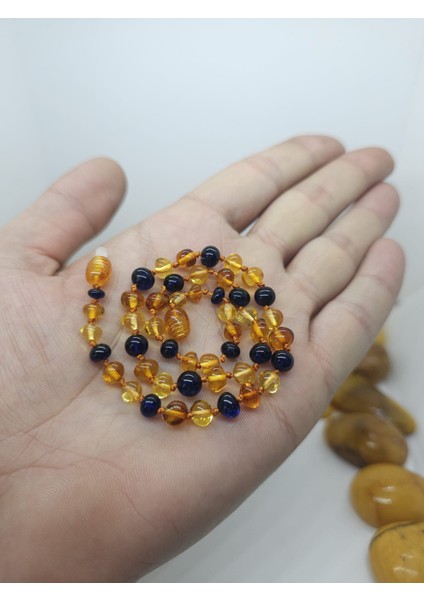 Kehribar Bebek Kolyesi Tek Safir