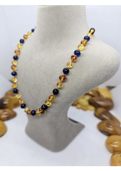 Kehribar Bebek Kolyesi Tek Safir modelleri