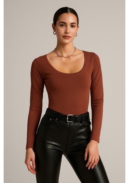 Kadın Bordo U Yaka Uzun Kollu Bluz modelleri