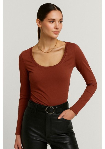 Kadın Bordo U Yaka Uzun Kollu Bluz indirimleri