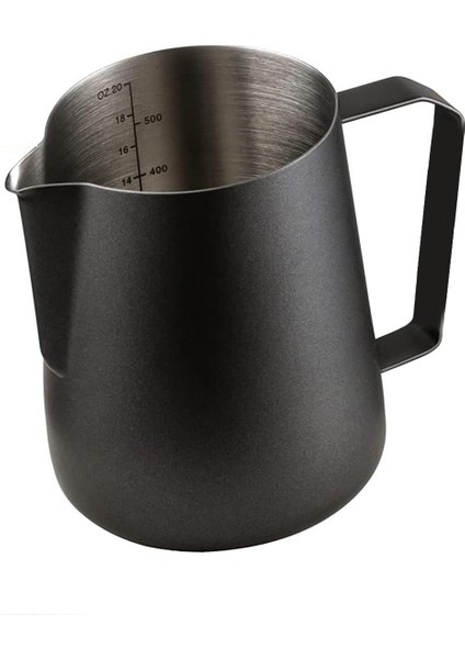 304 Çelik 600 ml Siyah Teflon Kaplama Kahve Süt Köpürtme Potu Sütlük Pitcher