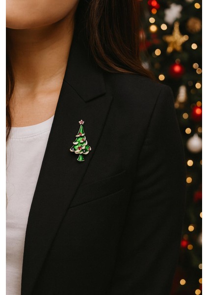 Yılbaşı Ağacı Renkli Taşlı Broş Yaka Iğnesi