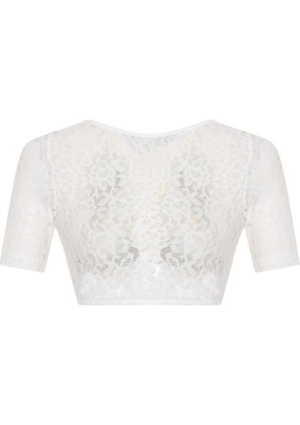 Güpür Dantel Beyaz Crop Top