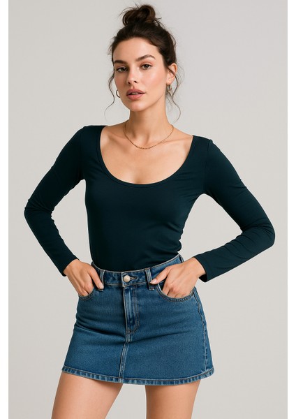 Kadın Lacivert U Yaka Uzun Kollu Bluz fiyatları