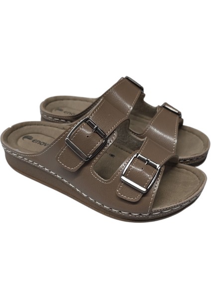 Enova Çift Tokalı Ortopedik Günlük Yumuşak Suni Deri Ev Dışarı Terliği modelleri