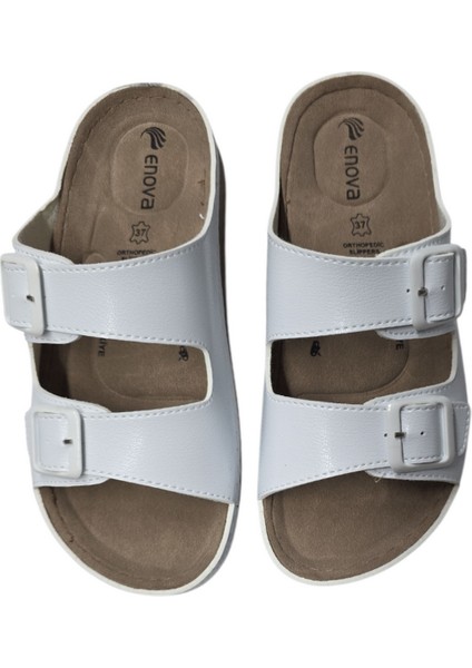 Enova Çift Tokalı Ortopedik Günlük Yumuşak Suni Deri Ev Dışarı Terliği