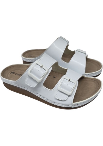 Enova Çift Tokalı Ortopedik Günlük Yumuşak Suni Deri Ev Dışarı Terliği modelleri