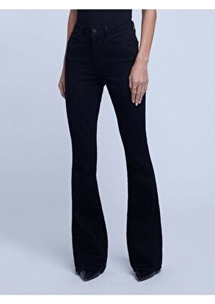 Kadın Siyah Yüksek Bel Bol Paça Denim Kot Pantolon Rahat Kullanım İçin Özel Tasarım