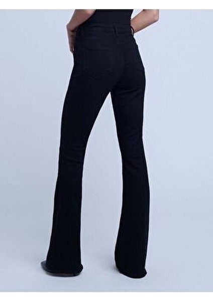 Kadın Siyah Yüksek Bel Bol Paça Denim Kot Pantolon Rahat Kullanım İçin Özel Tasarım