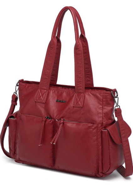 Barcelona Büyük Shopper Çok Cepli Uzun Askılı Kadın Omuz ÇANTASI1927 Bordo fiyatları