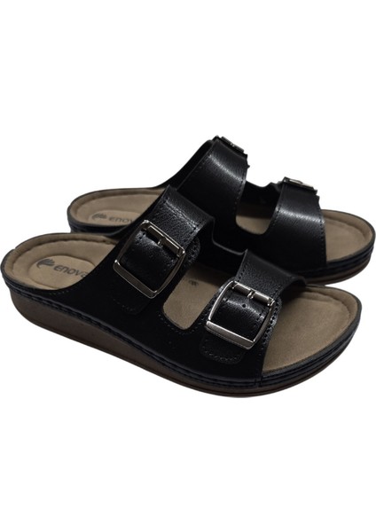 Enova Çift Tokalı Ortopedik Günlük Yumuşak Suni Deri Ev Dışarı Terliği modelleri