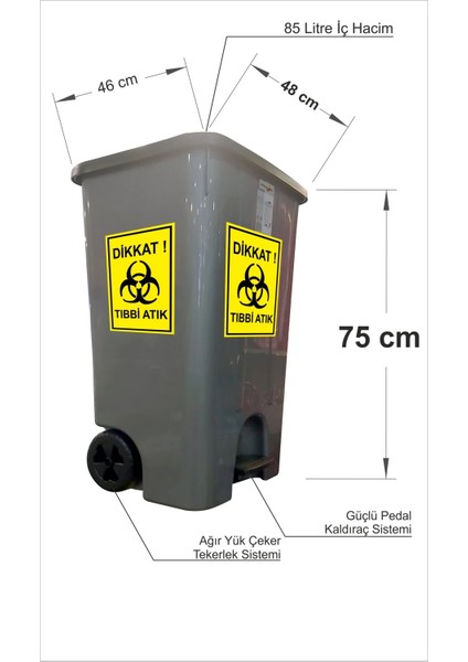Büyük 85LT Tekerlekli Saplı Hastane Klinik Revir Tıbbi Atık Sızdırmaz Kırılmaz Çöp Kovası Arabası fırsatları