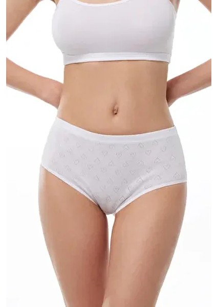 Kadın Yüksek Bel Slip Külot Düz Desenli %100 Pamuk 6'lı Paket Beyaz Renk