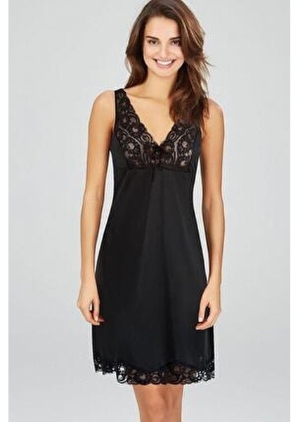 Eva-Emy Kadın Kombinezon Yumuşak Kumaşlı Dantel Detaylı Model Siyah fırsatları