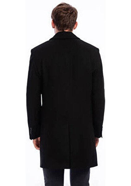 Erkek Siyah Yün Karışımlı Kalın Kaşe Palto Uzun Kol Casual Stil fiyatları