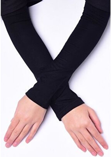 Kadın Tesettür Düz Siyah Nakıscı Kolluk