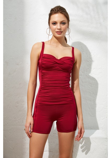 Fairy Şortlu Ayarlanabilir Askılı Sabit Kaplı Drapeli Korseli Mayo