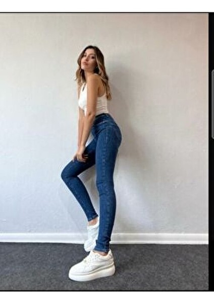 Layla Koyu Mavi Yüksel Bel Dar Paça Skinny Likralı Kot Pantalon modelleri