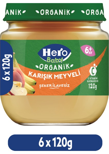 Organik Karışık Meyveli Püresi Kavanoz Mama 120g x6