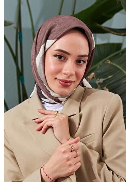 Ipekhan Etnik Desen Serisi Kahverengi Pamuk Viskon Eşarp 1127-05