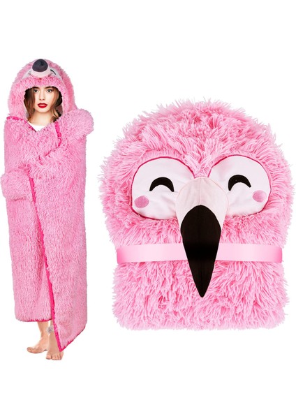 Flamingo Pamuklu Kadife ve Kalınlaştırılmış Sıcak Bornozla Sarılmış Kapüşonlu Sıcak Sonbahar ve Kış Pelerini (Yurt Dışından)