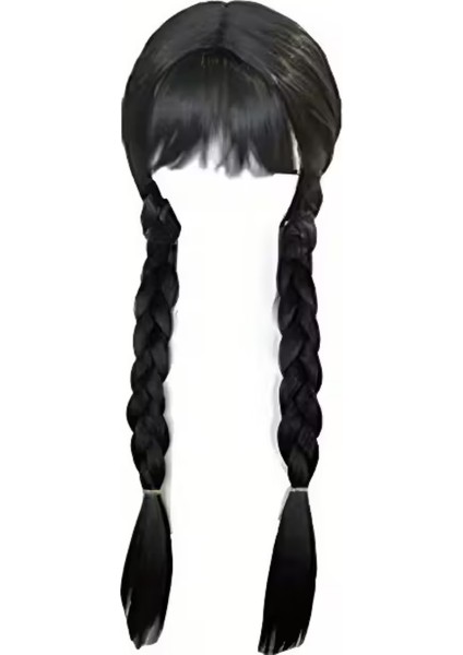 Wednesday Addams Karakter Peruk – 61 cm Uzunluk, Isıya Dayanıklı Sentetik Örgülü Saç, Doğal Siyah, Halloween & Parti Kostüm Peruğu modelleri