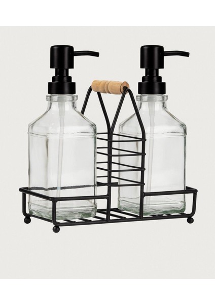 2'li Siyah Stantlı Lif Bölmeli Paslanmaz Çelik Sıvı Sabunluk Deterjanlık Seti fiyatları