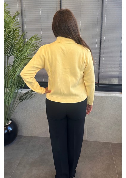 Yaka Detaylı Sarı Triko Hırka modelleri
