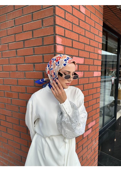 Bloom Desenli Eşarp Saks -Bej