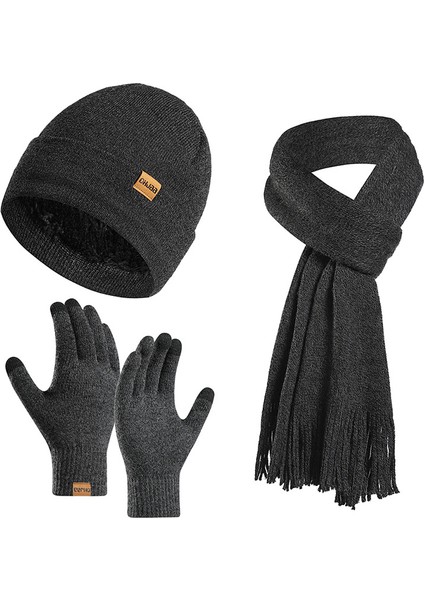 Kadın ve Erkek Isıtmalı Triko Şapka, Eşarp ve Eldiven Üçlü Seti (Yurt Dışından)