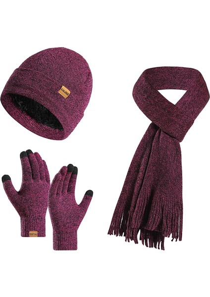 Kadın ve Erkek Isıtmalı Triko Şapka, Eşarp ve Eldiven Üçlü Seti (Yurt Dışından)