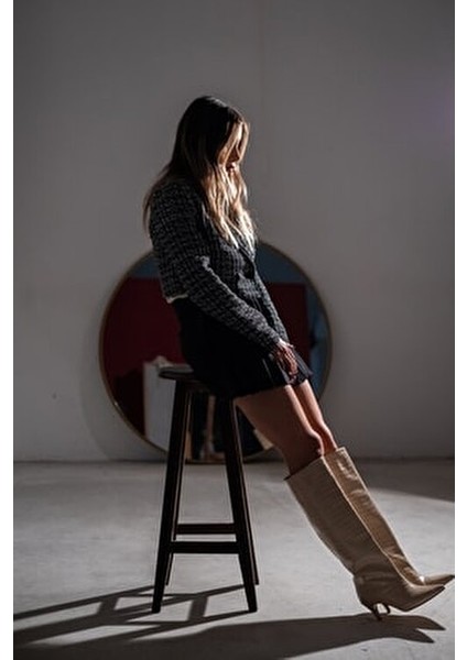 Bej Kroko 5 cm Topuklu Kadın Çizme Vanetto modelleri