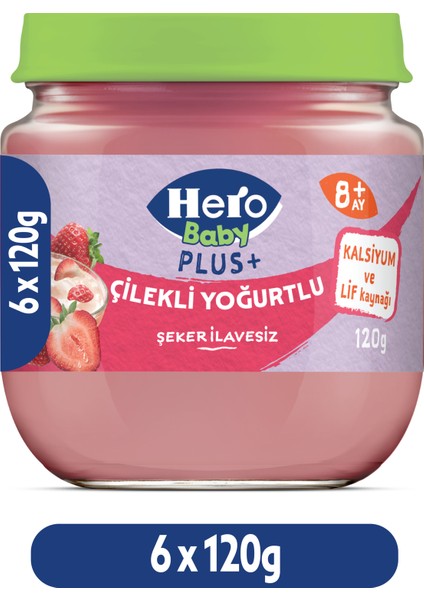 Plus Çilekli Yoğurtlu Kavanoz Mama 120g x6