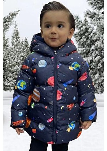 Erkek Çocuk Polarlı Kapüşonlu Gezegen Yıldız Desenli Kışlık Şişme Mont & Kaban & Parka fiyatları
