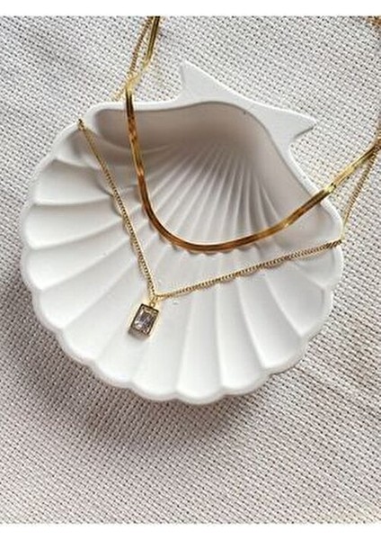 Çelik Ikili Taşlı Kolye fiyatları