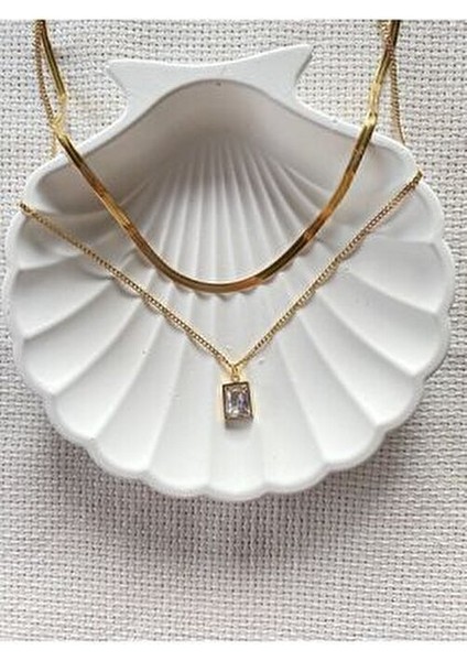 Çelik Ikili Taşlı Kolye modelleri